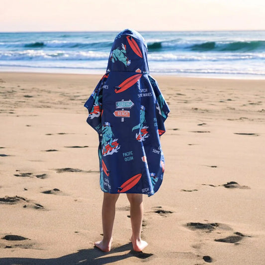 Poncho en microfibre pour enfant – Dinosaure surfant